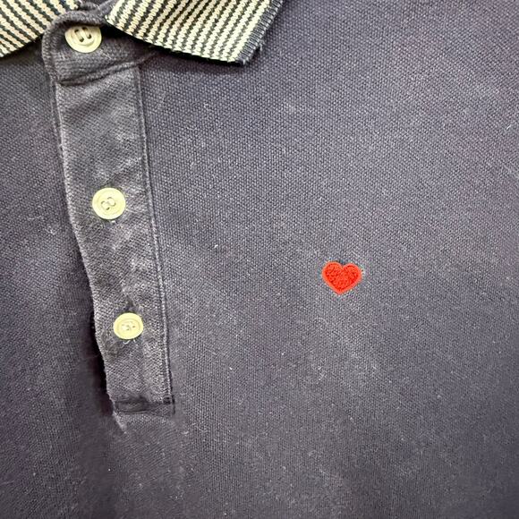 Moschino Navy Blue Heart Detail Stripe Collar 3 Button Polo Men Medium - Picture 7 of 7